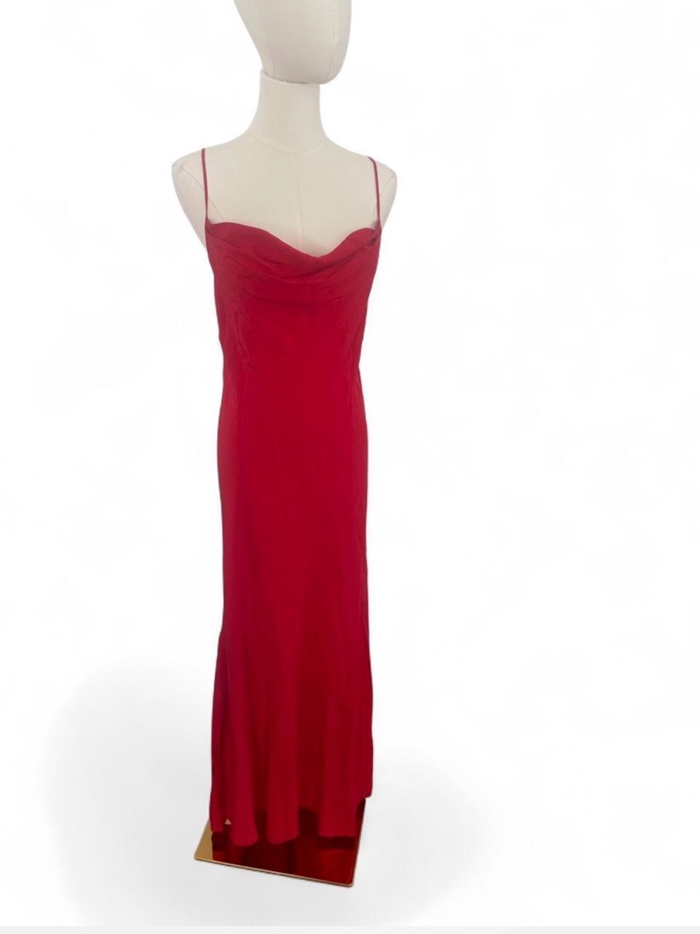 True Silk Red Cowl Neck Slip Dress with Spaghetti Straps